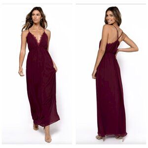 TOBI  Abegayle Lace Trim Cross Back Maxi Dress - Wine - beautiful back
